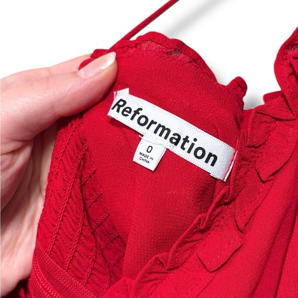 Reformation Marin Cherry Red Romantic Ruffle Mini Dress Size 0 - Picture 8 of 9